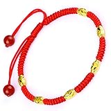 Be Nice Handmade Unisex Kabbalah Red String Bracelet with lucky gold beads- Good for Wealth and Love (7 inches, 6 beads)