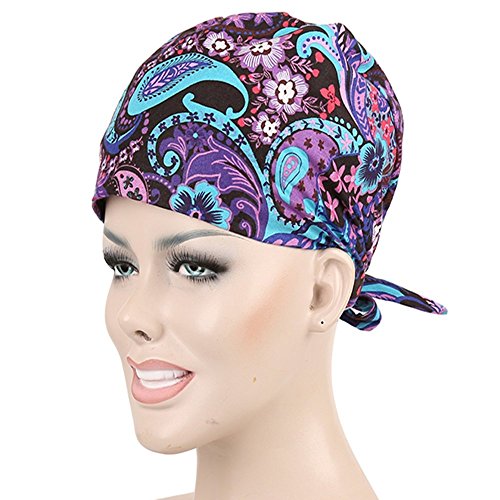 JoyRing 1 Pack Unisex Adjustable Surgical Hat Scrub Cap with Sweatband for Ponytail and Free Reusable Cotton Mask, One Size Fit Most - Thumbnail 3