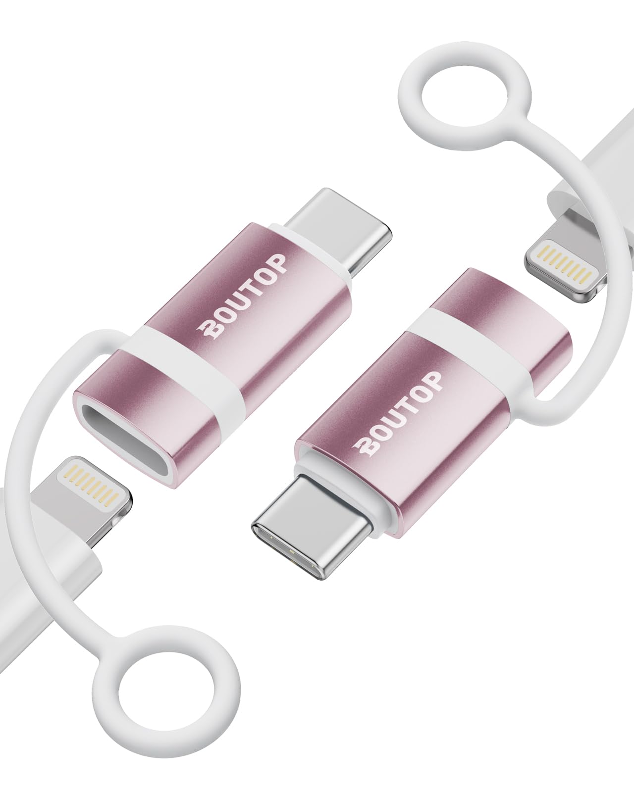BOUTOP [Apple MFi Certified 60W Lightning to USB C Adapter for Fast Charging Compatible with iPhone 15 Pro/15 Pro Max/15/15 Plus, MacBook, iPad - [2 Pack, Pink]