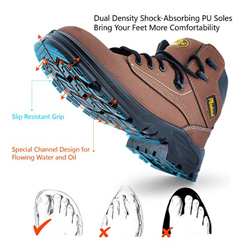SAFETOE Men's Steel Toe Safety Boots Water-Resistant Lightweight Lace Up Leather Shoes, Brown, 8 D(M) US