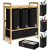 Terratur 4 Section Recycling Bin for Kitchen &ndash; Dual Trash and Recycle Bins for Paper, Plastic, Cans &ndash; Indoor Bamboo Recycling Organizer &ndash; Decorative Wooden Recycle Bins for Kitchen &amp; Office