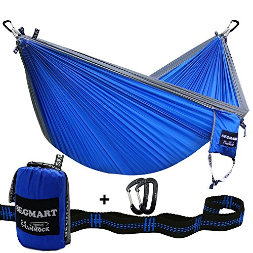 SEGMART Double XL Hammocks with Hammock Straps & Carabiners – Blue/Silver