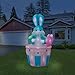 Holidayana Inflatable 8FT Giant Easter Bunny In Basket Inflatable Featuring Lighted Interior / Airblown Inflatable Easter Decoration With Built In Fan And Anchor Ropes