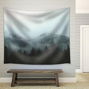 Mountain Forest in Fog - Fabric Wall Tapestry Home Decor - 51x60 inches