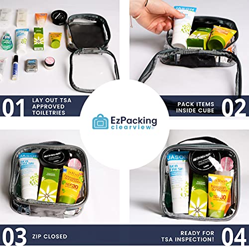 EzPacking Clear TSA Approved 3-1-1 Travel Toiletry Bag for Carry On/Quart Size Transparent Liquids Pouch for Airport Security/Reusable See Through Vinyl & PVC Plastic Organizer Men Women (Black)