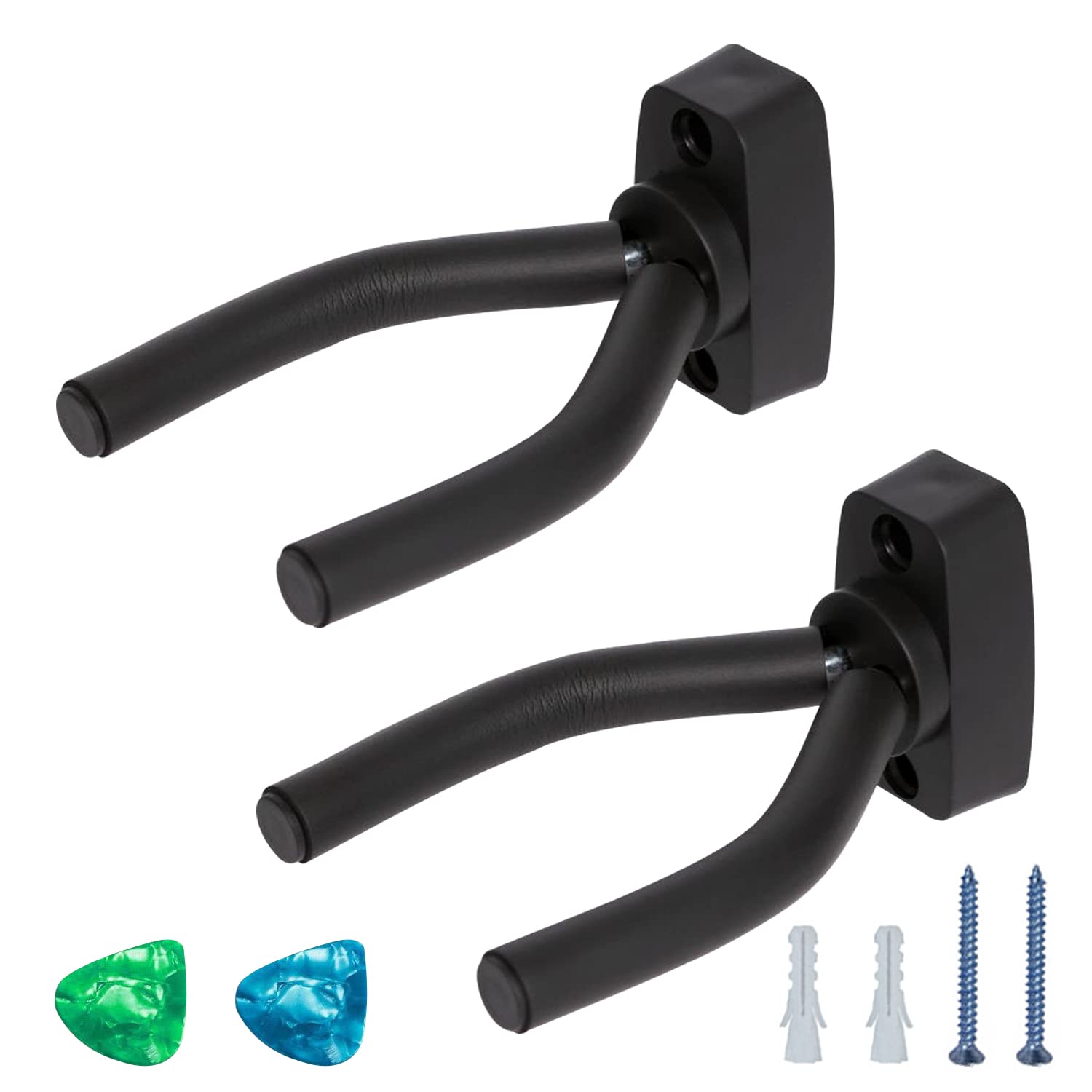 LSYYSL 2pcs Guitar Wall Mount Hooks with 2pcs Picks, Guitar Hooks, Guitar Hook Holder, Wall Hooks for All Size Guitars, Bass, Mantolin, Banjo, Ukulele.