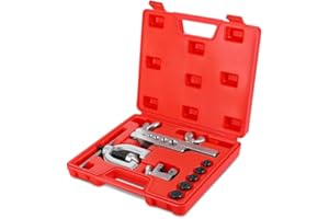Flexzion Brake Line Flaring Tool Kit with Tubing Cutter & Case, 45° Single & Double Flare Tool for Brake Lines, Copper, Alumi