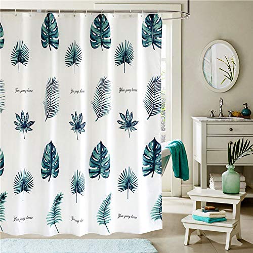 ederivo Leaves Shower Curtain with Hooks White 72 x 72 inch, Shower Curtain Liner Mildew Resistant and Mildew Proof for Bathroom Increase Weight Drop Polyester