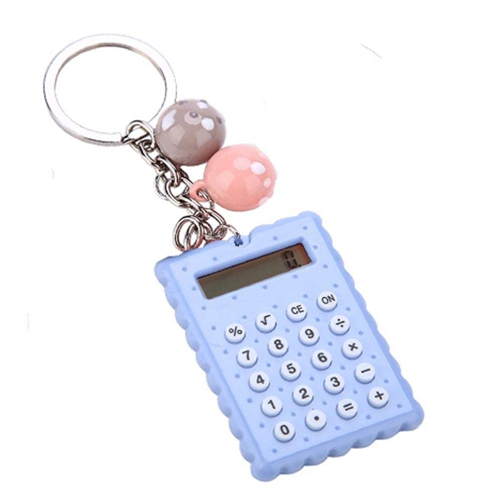 VBESTLIFE Mini Calculator, Portable Pocket Candy Color PVC 8 Digits Electronic Calculator with Silicone Buttons and Keychain Buckle for Children Students(Blue)
