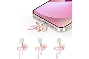 EJU 3Pcs Pink Bow USB C Dust Plug Charms for iPhone 16/15 Pro Max/Plus Accessories,Cute Initial Type C Dust Plug Covers for Phone Charging Port Cleaner Cleaning,Port Cover Protector for Galaxy Pixel iPad