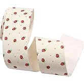 CABODYALS 10 Yards 1 Inch Strawberry Fabric Ribbon Cute Thin White Pink Sweet Printed Ribbon Polyester Fruit Themed Print Ribbons Bulk for Sewing Making Crafts Gift Wrapping Bows Wreath Wedding Supply