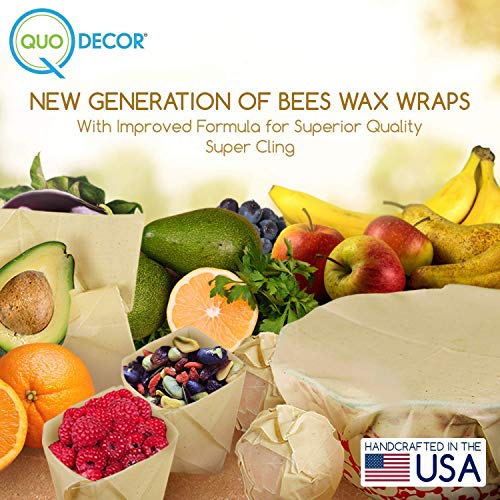 Reusable Beeswax Wrap (3 Pc) Eco Food Covers Super Cling Non-Plastic Dye Free | Odor Free Bees Wax 0 Waste Products | Eco-Wrap Biodegradable Unbleached Cloth Sandwich & Cheese Wrapping