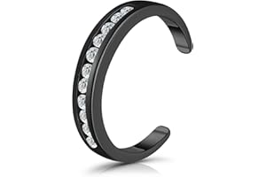 Hoops & Loops 925 Sterling Silver Channel Cubic Zirconia CZ Adjustable Tarnish Resistant Hypoallergenic Open Toe Ring for Women, Silver, Yellow Gold, Rose Gold, Black