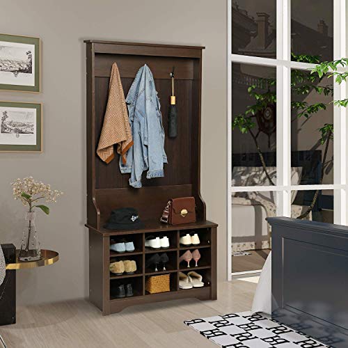 Itaar Hall Tree, Hall Bench with Storage Shelf, Metal Leg Entryway Coat