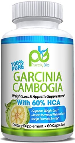 PurelyBio 100% Pure Garcinia Cambogia Supplements w/ Potent Garcinia Cambogia Extract (60% HCA) for Natural Weight Loss – Weight Loss Pills for Faster Fat Burning & Metabolism – 60 Veggie Capsules