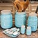 Mason Cookie Jar With Lid - Large Airtight Ceramic Kitchen Canister - Vintage Farmhouse Storage Jars with Lids - Rustic Decorative Air Tight Container For Cookies, Cracker, and Other Snacks (Blue)