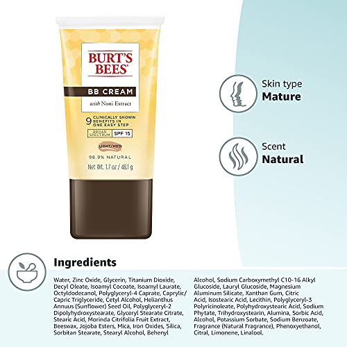 Burt's Bees BB Cream with SPF 15, Light / Medium, 1.7 Oz (Package May