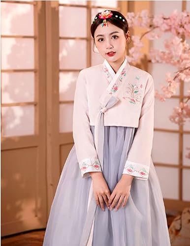 Women Hanbok Dress Korean Traditional Hanbok Korean Traditional Dress  Korean National Costumes (Pink+Grey, S)