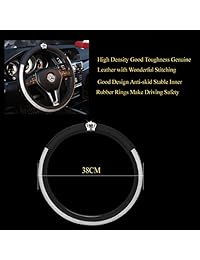 Alvaza   Funda para volante de coche de cristal, diseño de pedrería brillante, piel de corona, antideslizante, transpirable, tamaño 15.0 in, Negro A