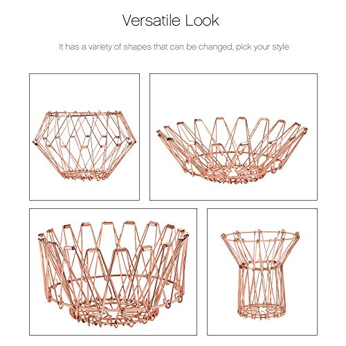 Powstro Foldable Fruit Basket, Flexible Wire Basket Decorative Fruit Bowl with Unique Design and Anti Rust Stainless Steel, Modern Fruit Stand Storage Kitchen for Orange Banana Apple Grapes