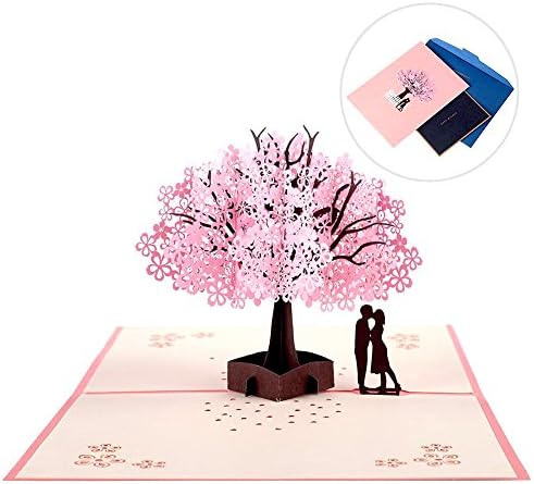 Cherry Blossom Pop Up Card with extra note card & Envelop, Fitosy 3D Card Greeting Card Birthday Card Anniversary Card, Perfect Paper Art & Handicrafts for Sister Mom Girl Friend