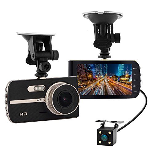 Yikoo 4'' IPS Screen FHD 1080P Front + Rear 290 Degree Angle Car Dash Cam with G-Sensor, Motion Detection, Parking Mode,Super Night Version etc.
