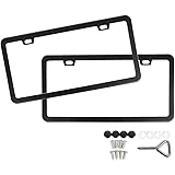 SunplusTrade License Plate Frame Black Matte Powder Coated Aluminum with Screw Caps (2 Pieces 2 Holes)