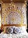 Sketched Floral Medallion Tapestry Gold Indian Headboard Wall Hanging Home Decor,60"x 80",Twin Size primary