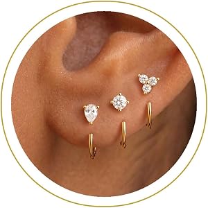 HABIKIP 3 Pairs Backless Half Hoop Huggie Earrings for Women | Backless Huggie Earring Featuring Open Hoop Design, 14K Gold P