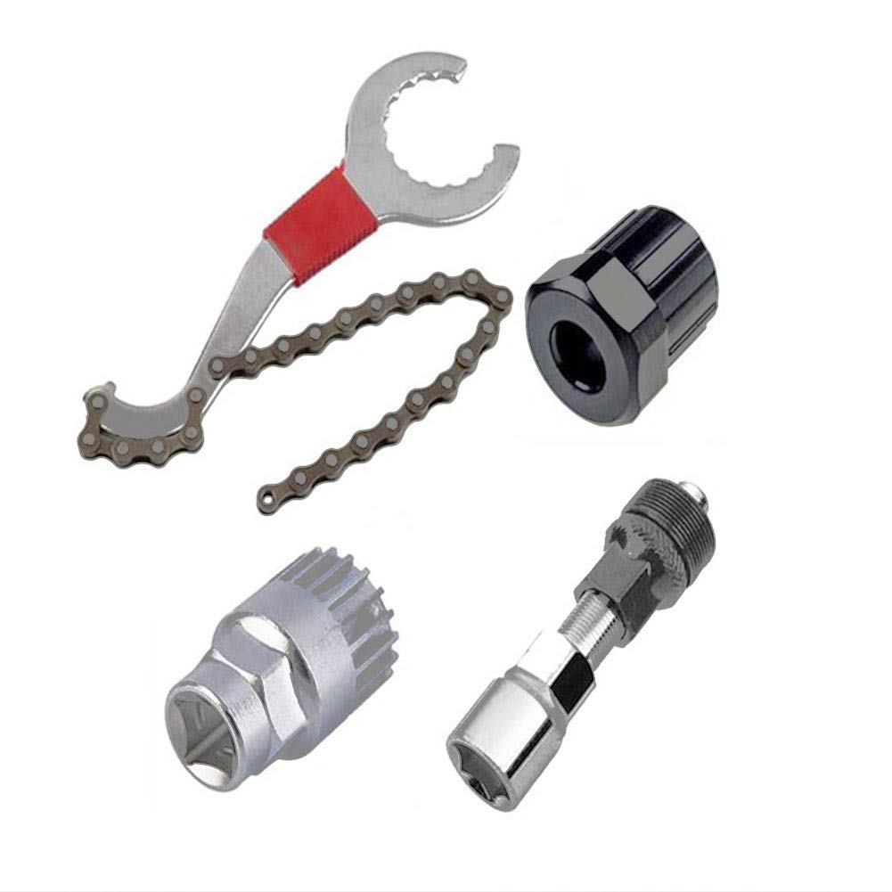 zosenda Bike Repair Tool Set, Bicycle Freewheel Chain Whip/Bracket Remover/Freewheel Remover/Crank Puller Remover, 4 in 1 Pedal Wrench Maintenance Tools for Shimano Cassette Sprocket/MTB Gear