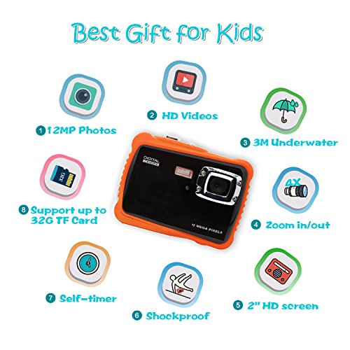 Kids-Camera-12MP-HD-Waterproof-Camcorders-with-2-Inch-LCD-4x-Optical-Zoom-and-Mic-Outdoor-3M-Underwater-for-GirlsBoys-Black