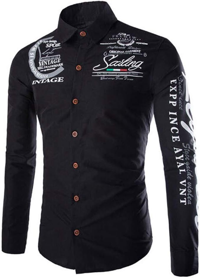 Shirts Classic Turn-Down Collar Long Sleeve Top T-Shirt Casual Letter Print Button Down Tops Jumper
