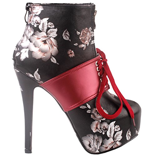 SHOW-STORY-Retro-Black-Red-Two-Tone-Flower-Print-Lace-Up-Zip-Platform-Stiletto-Ankle-Bootie-BootLF80857