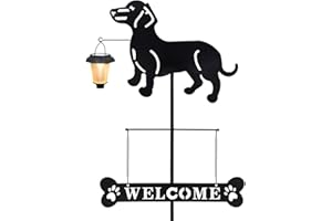 BAYN Solar Dachshund Silhouette Dog Breed Welcome Sign with a Lantern Outdoor Decorative Garden Stakes for Yard, Lawn, Patio, Pathway