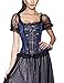 Burvogue Women's Short Sleeve Gothic Steampunk Jacquard Corsets Tops (Medium, Blue)