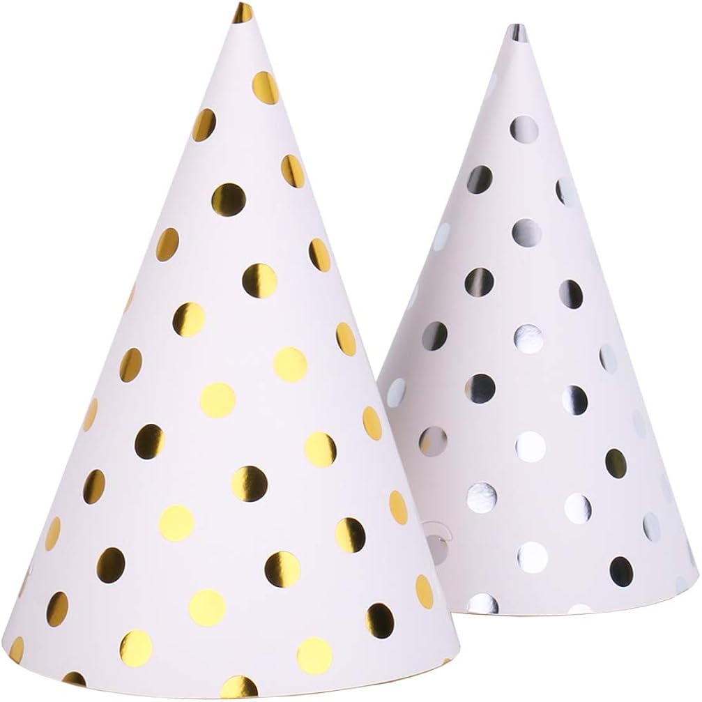 Inxens Happy Birthday Party Hats for Kids Birthday Hat Assortment Silver Gold Spot, 12 Pack: Clothing