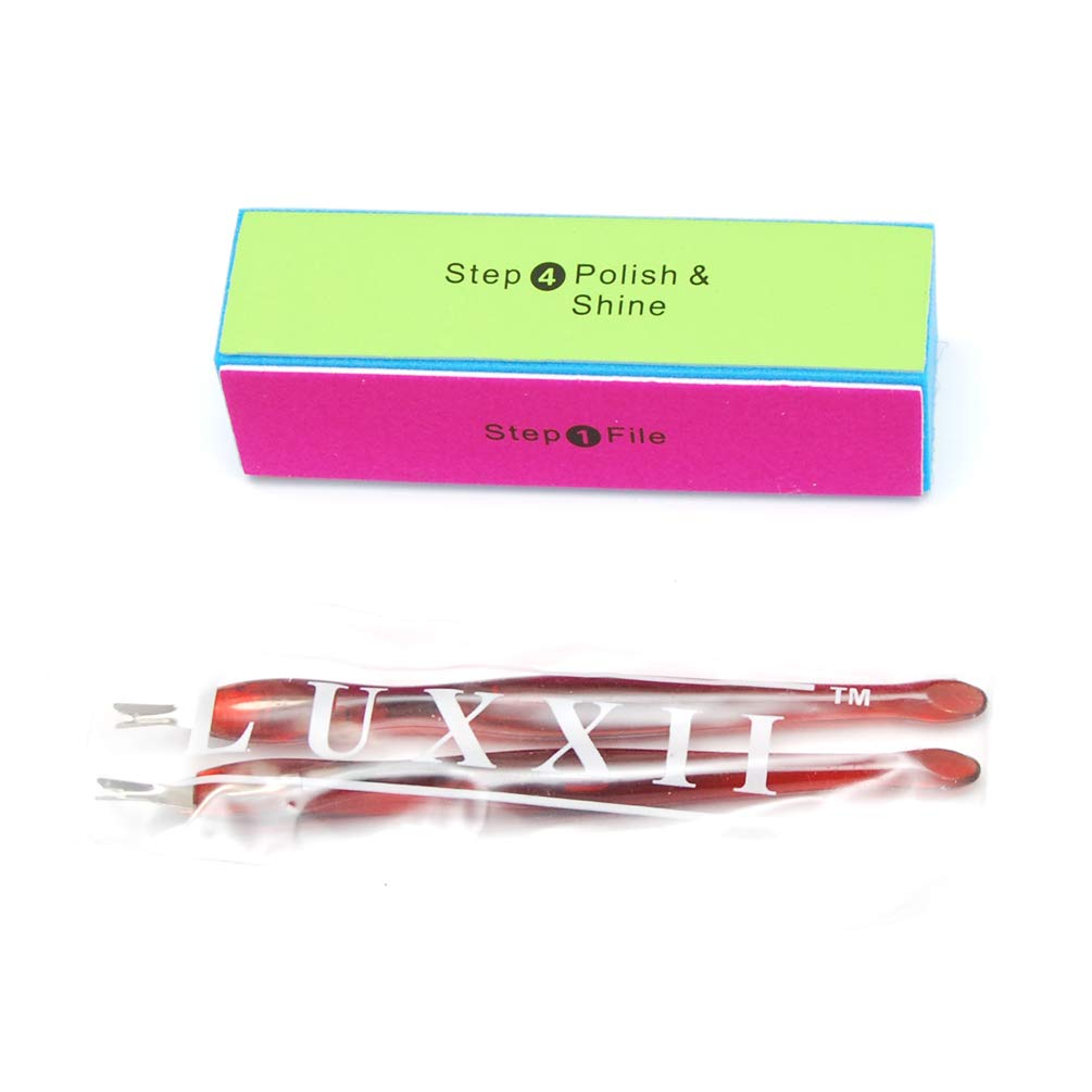 LUXXII (2 pcs) Cuticle Trimmer (1 pc) Buffer Block - Cuticle Remover Pusher Dead Skin Callus Removal Fork : Beauty