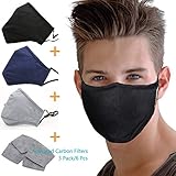 WITERY 3pcs Unisex Washable Anti Dust Mask Anti-fog Mask Antibacterial Activated Carbon Filter Adjustable Earloop Mouth Mask Face Mask