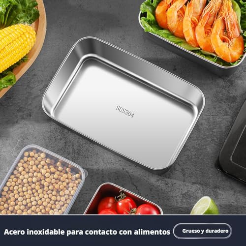 OCEBEEC Contenedores para Alimentos, 3pz Caja de Almacenamiento de Alimentos de Acero Inoxidable, Organización y Almacenamiento de Cocina (3pz Grande)