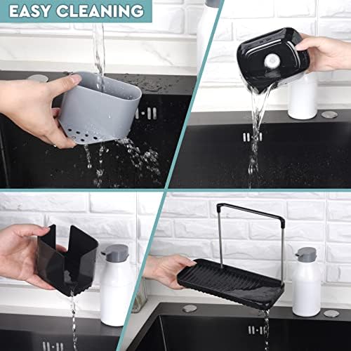Conjunto de dispensadores de sabão de cozinha com tabuleiro e suporte para esponjas, organizador de lava-loiça com pano de cozinha e suporte para escovas da loiça, para armazenamento na bancada,