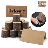 Habbi 30pcs Wood Place Card Holders, Rustic Table Numbers Holder, Table Name Card Holder with Kraft Place Cards Bulk for Wedding or Home Party Table Number Sign