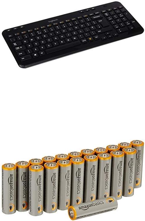 Logitech K360 Wireless Keyboard - Black, UK layout & AmazonBasics AA Performance Alkaline Batteries [Pack of 20] - Packaging May Vary