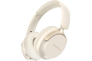 RORSOU B8 Bluetooth Headphones Over Ear, 6 EQ Music Modes and 50H Playtime Deep Bass Wireless Headphones with Mic, Lightweight Folding HiFi Stereo Headset for iPad/Travel/Tablet/PC/Home Beige White