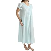 LA CERA Women's Victorian Nightgown, 100% Cotton, Side Pockets, Scoop Neckline, Short Sleeve, Summerwear