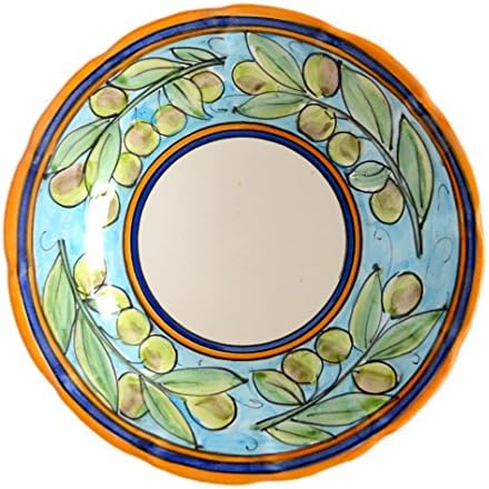 Handmade Ceramic Plate - Limited Edition Turquoise Blue Olive Pattern - IMPORTED - 9.4"/24cm Diameter Pasta Plate