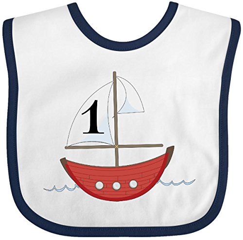 Inktastic - First Birthday-1 Year Old red boat Baby Bib White/Navy