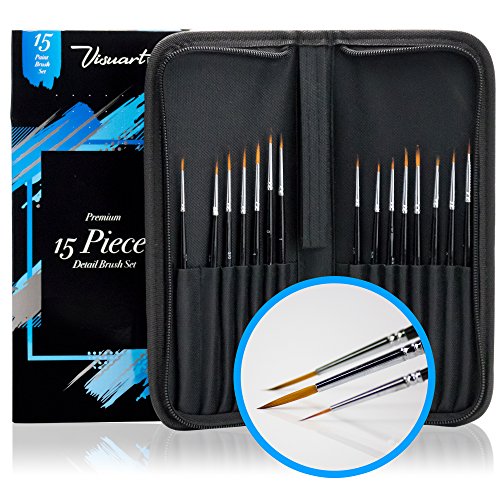 Precision Detail Paint Brush Set Of 15 - Miniature Painting Kit Includes Zippered Case - Instant Perfection For All Your Fine Detail And Miniature Painting Needs