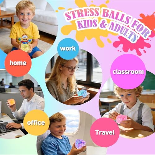 24 Pack Slow Rising Ice Cube Squishy Stress Balls，Stress Cube for Adult Kid | Bulk Taba Squish Fidget Toys, Square Squeeze Toy for Classroom Prizes, Glitter Mini Nice Cube Squishy for Party Favors