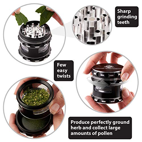 Kozo Best Herb Grinder [Upgraded Version]. Large 4 Piece, 2.5" Black