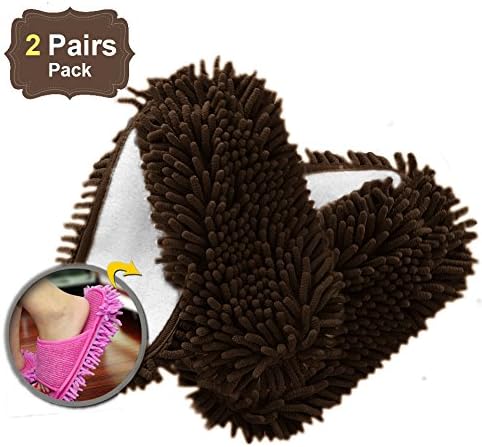 Alternative Sole for Women's Microfiber Floor Cleaning Mop Slippers- 2 Pairs Pack (Coffee- 2 pairs)